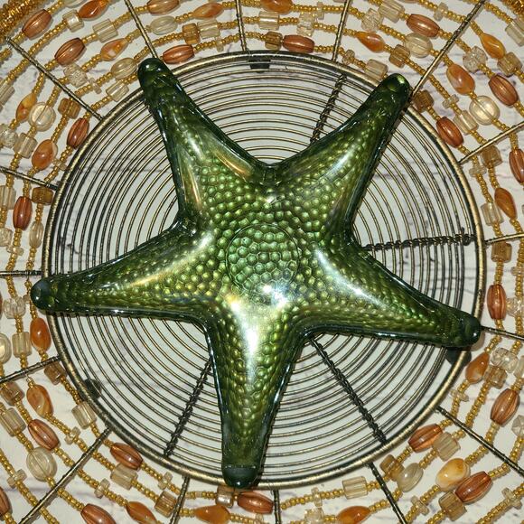 Iridescent Ocean Starfish Dishes Red-Green Art Glass - Set of 2 Coastal Decor - Picture 6 of 9